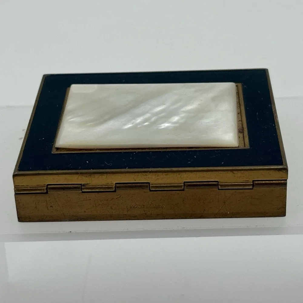 Vintage Fifth Avenue Rex Square Compact Mother of Pearl Black Enamel Made‎ USA